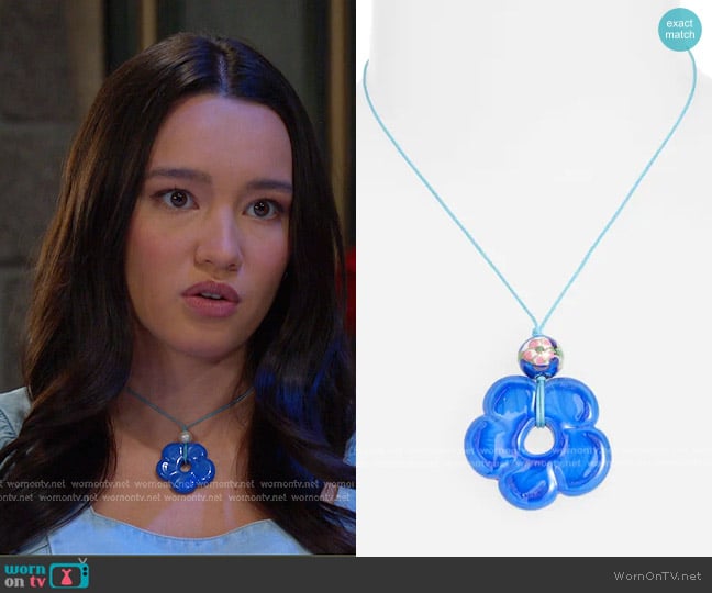 Frasier Sterling Rhodes Floral Pendant Choker Necklace worn by Sophia Choi (Rachel Boyd) on Days of our Lives