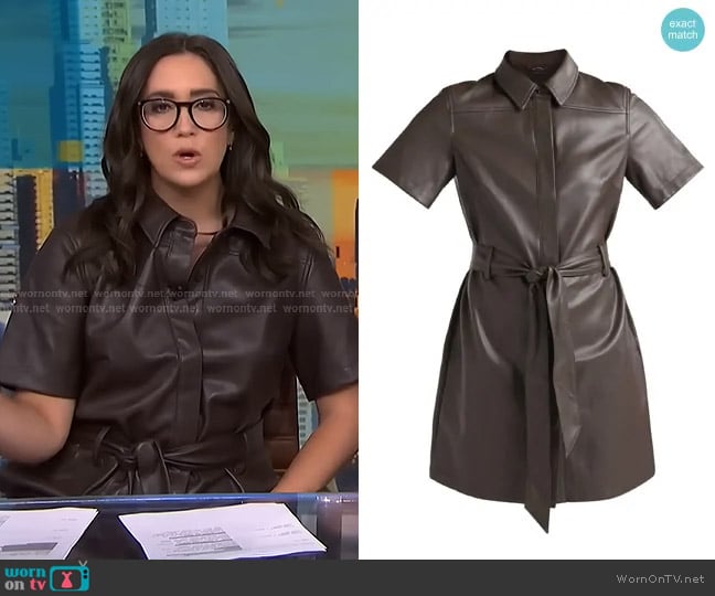 Scoop Faux Leather Collared Mini Shirt Dress worn by Savannah Sellers on NBC News Daily