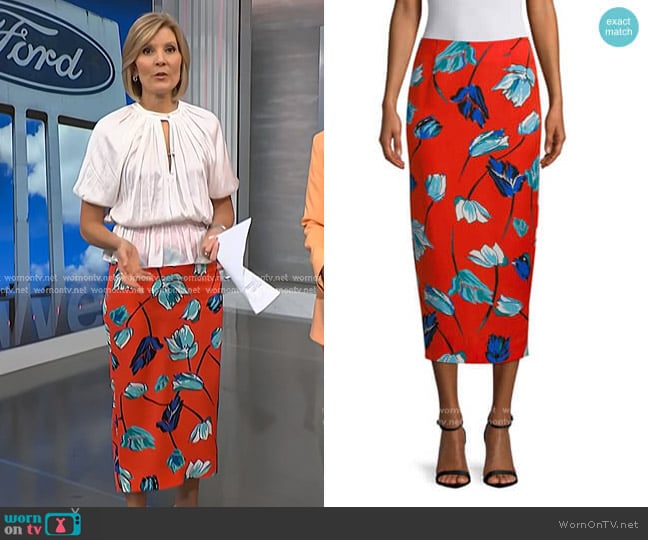 Diane von Furstenberg Floral Midi Pencil Skirt worn by Kate Snow on NBC News Daily