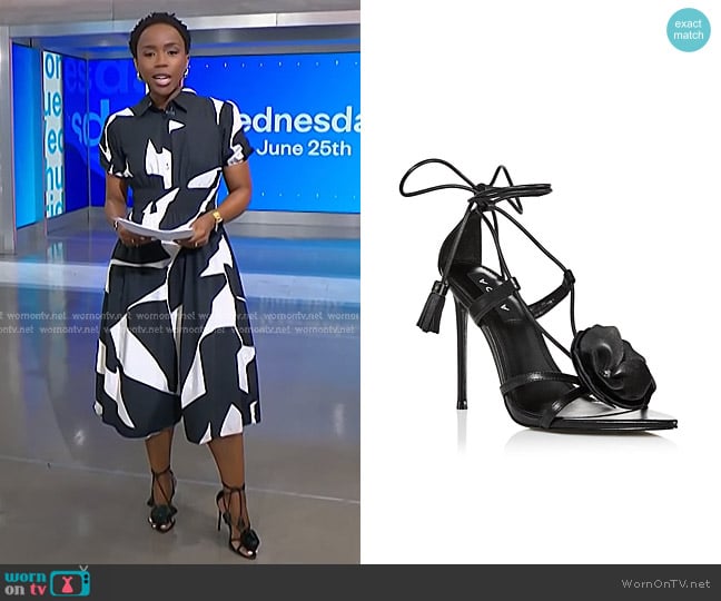 Aqua Flower Ankle Tie High Heel Sandals  worn by Zinhle Essamuah on NBC News Daily