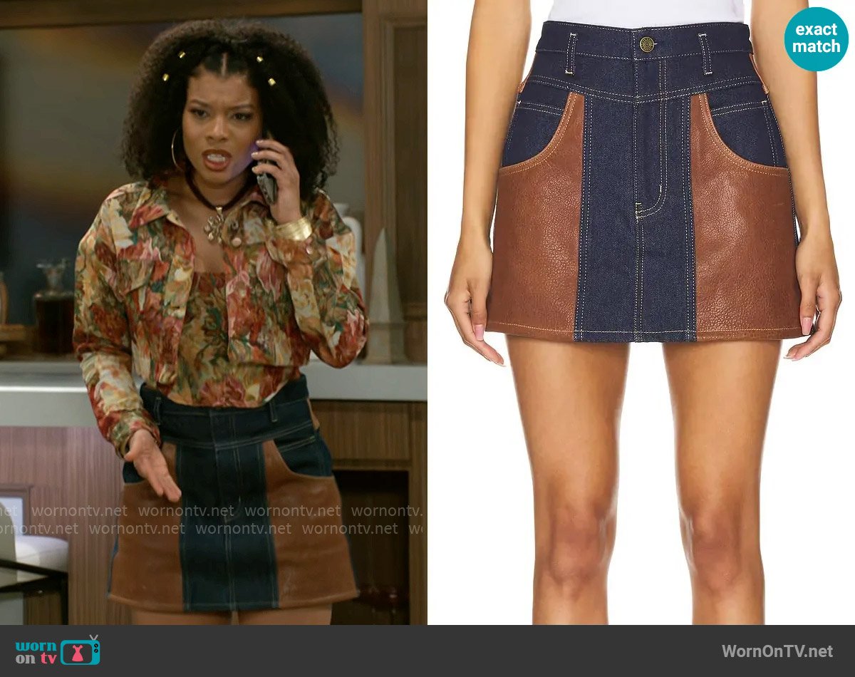 Frame Atelier Skirt in Arlow worn by Eva Thomas (Ambyr Michelle) on Beyond the Gates