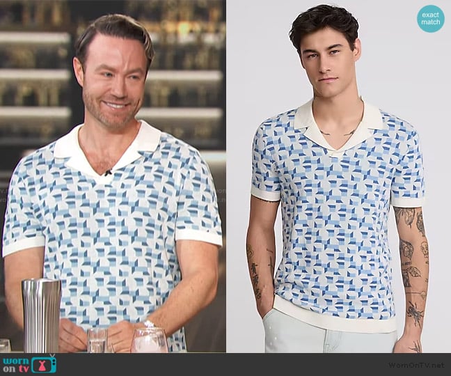 Express Geo Cotton Short Sleeve Sweater Polo worn by Paul Zahn on Access Hollywood