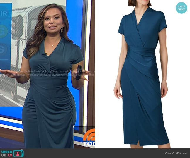 Great Jones Faux Wrap Dress in Steel Blue worn by Adelle Caballero on Today