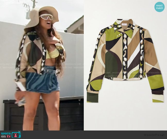 Pucci Cropped printed silk-twill shirt worn by Drew Sidora on The Real Housewives of Atlanta