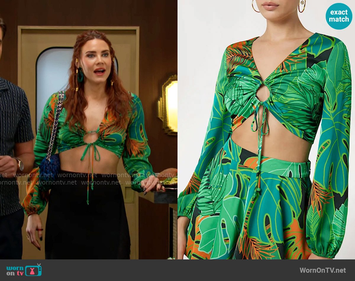Guess Allover Print Top worn by Sally Spectra (Courtney Hope) on The Young and the Restless