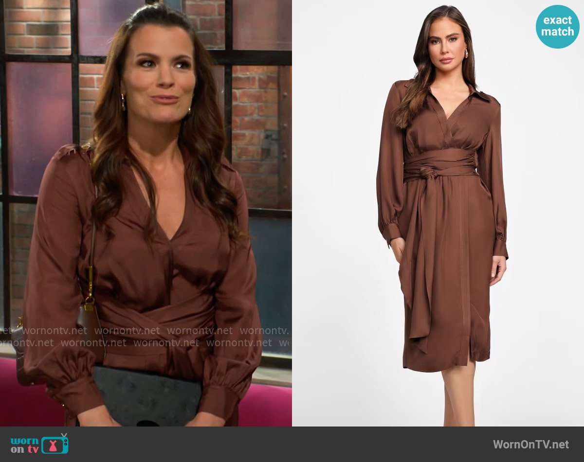Guess Dorian Wrap Dress in Brown worn by Chelsea Lawson (Melissa Claire Egan) on The Young and the Restless