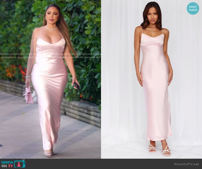 Hello Molly The Samara Satin Maxi Dress in Pink worn by Larsa Pippen (Larsa Pippen) on The Real Housewives of Miami