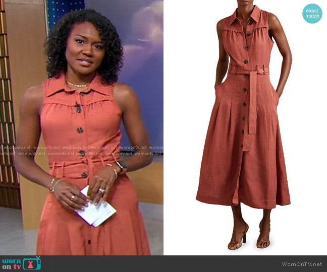 Reiss Heidi Belted Sleeveless Shirtdress in Rust worn by Janai Norman on Good Morning America