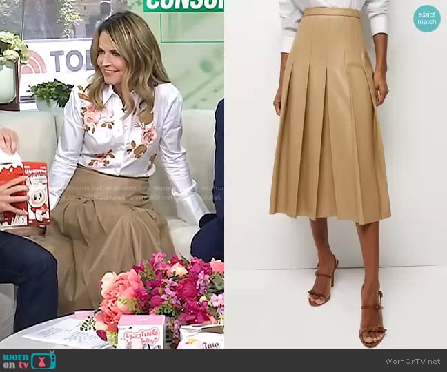 Veronica Beard Herson Pleated Vegan Leather Midi Skirt worn by Savannah Guthrie on Today