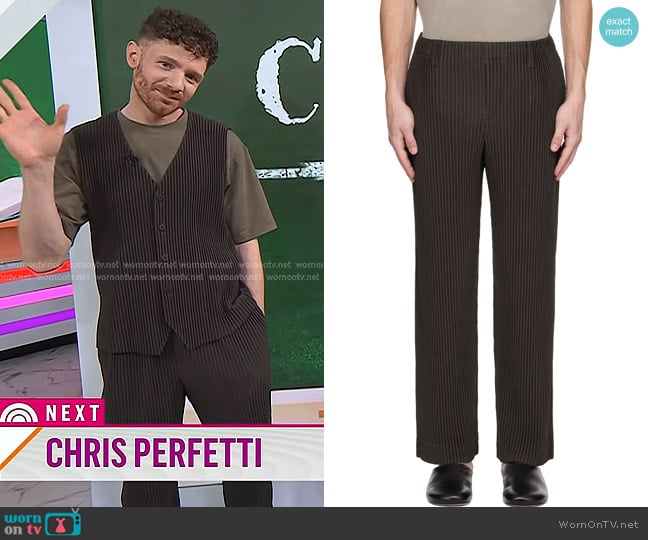 Homme Plissé Issey Miyake Tailored Pleats 2 Trousers in Brown worn by Chris Perfetti on Today