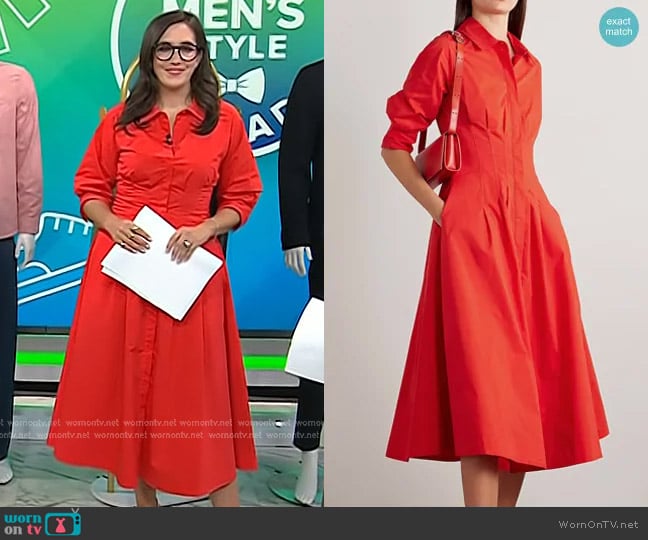 Simkhai Jazz Pleated Midi Shirt Dress in Red worn by Savannah Sellers on Today