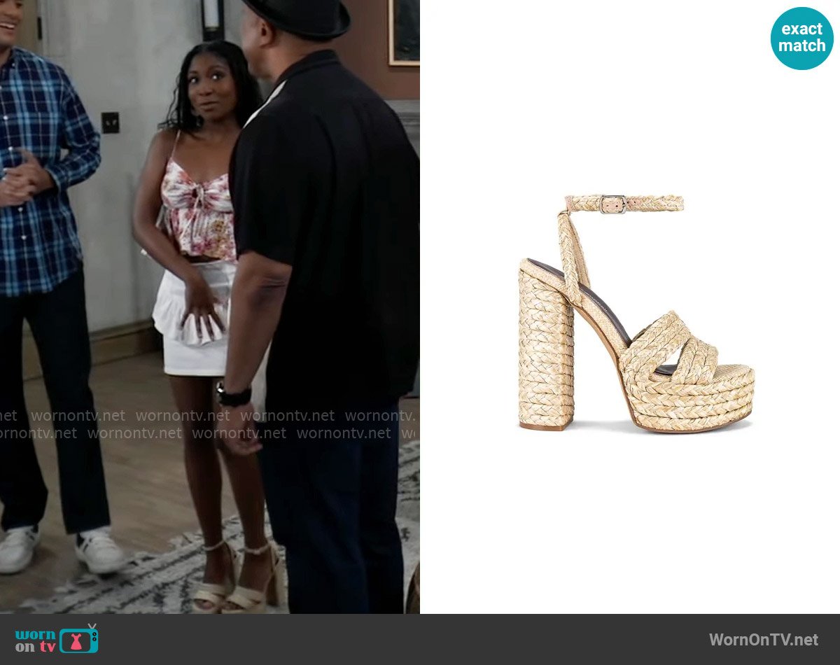 Jeffrey Campbell Yawl Platform Heeled Sandal worn by Trina Robinson (Tabyana Ali) on General Hospital