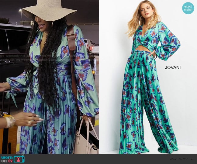 Jovani Bishop Sleeve Butterfly Print Pant Suit worn by Cynthia Bailey on The Real Housewives of Atlanta