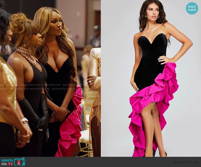 Jovani Ruffled Slit Sweetheart Evening Gown worn by Cynthia Bailey on The Real Housewives of Atlanta