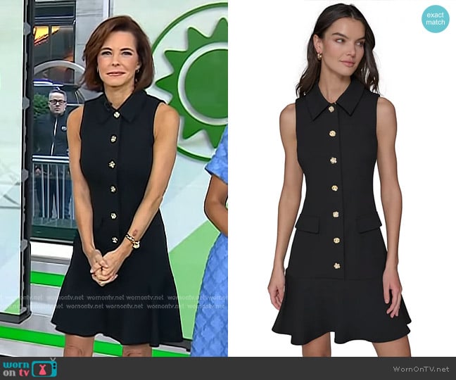 Karl Lagerfeld Flower-Button Collared Sleeveless Shift Dress worn by Stephanie Ruhle on Today