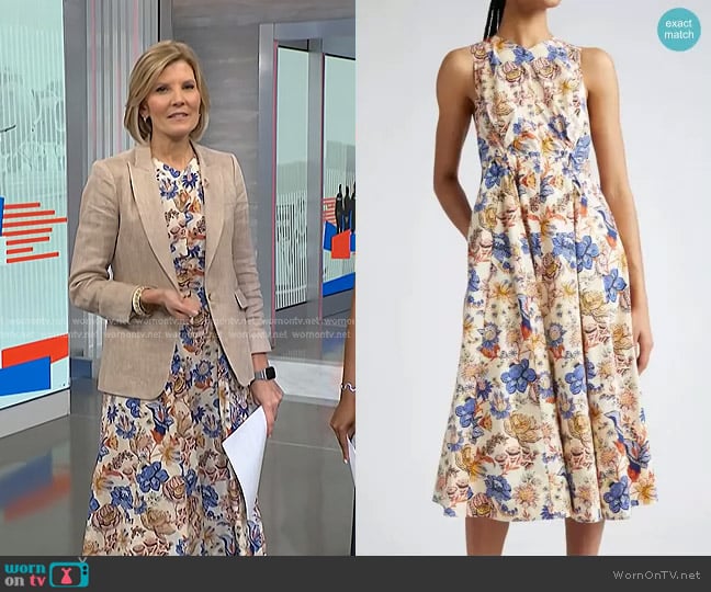 Ulla Johnson Kaiya Print Sleeveless Dress in Magnolia worn by Kate Snow on NBC News Daily