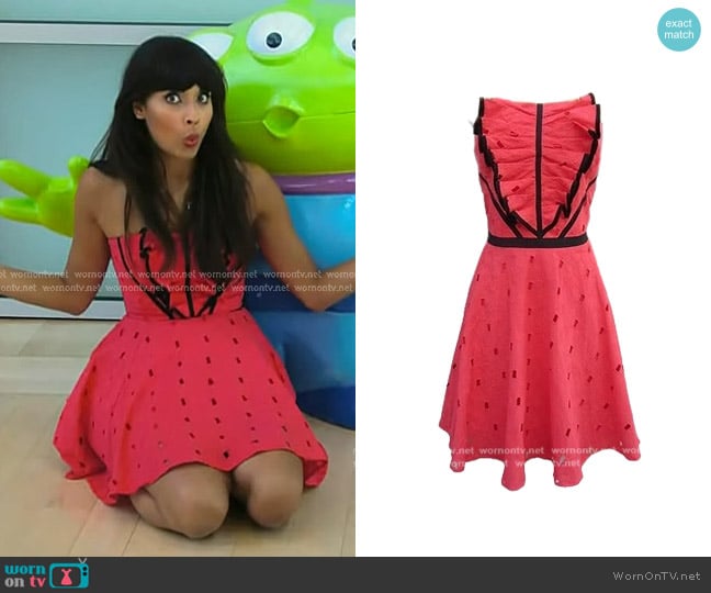 Karen Millen Broderie Cotton Dress in Pink worn by Jameela Jamil on Today