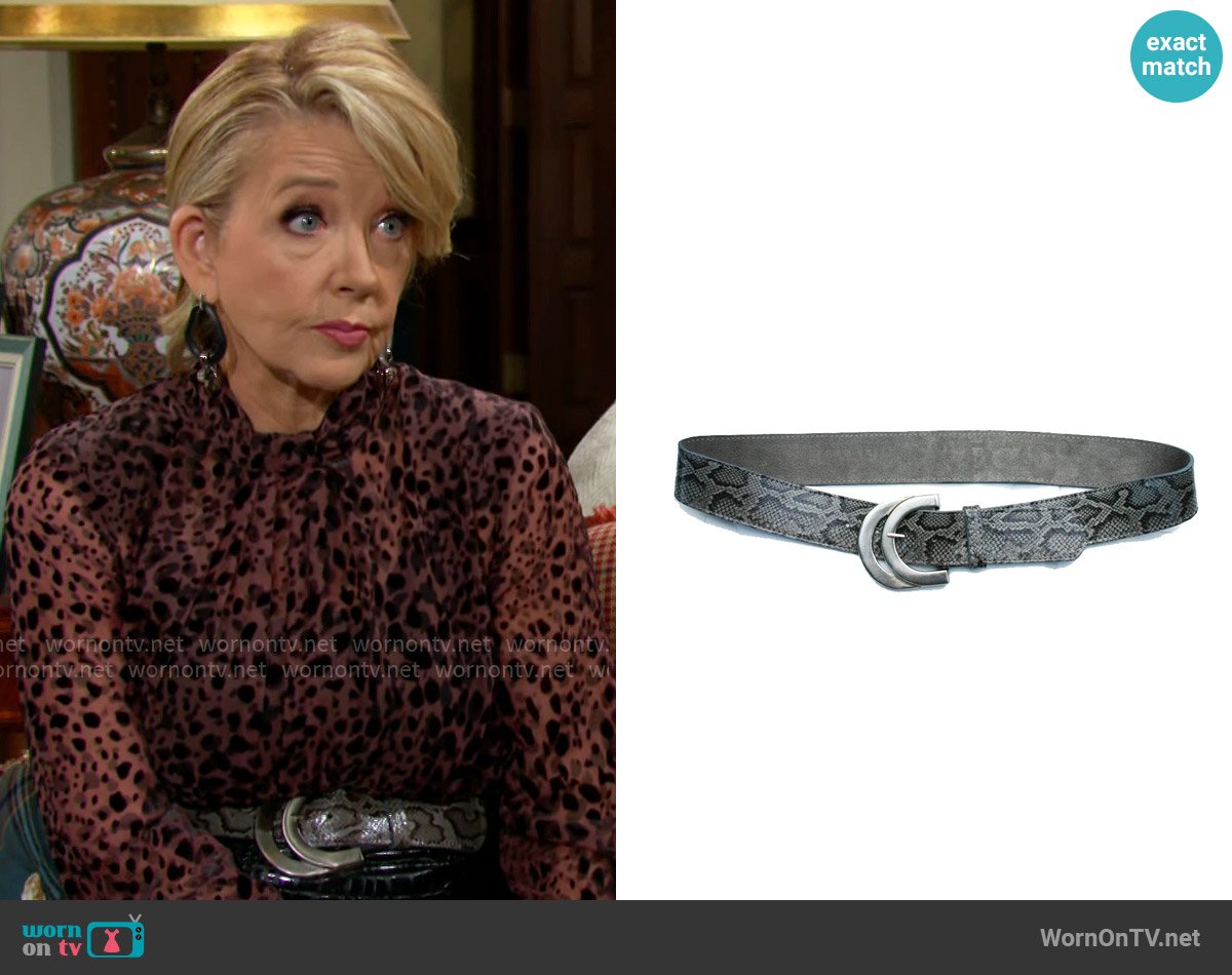 Kim White Double Half-Circle in Grey Snake worn by Nikki Reed Newman (Melody Thomas-Scott) on The Young and the Restless
