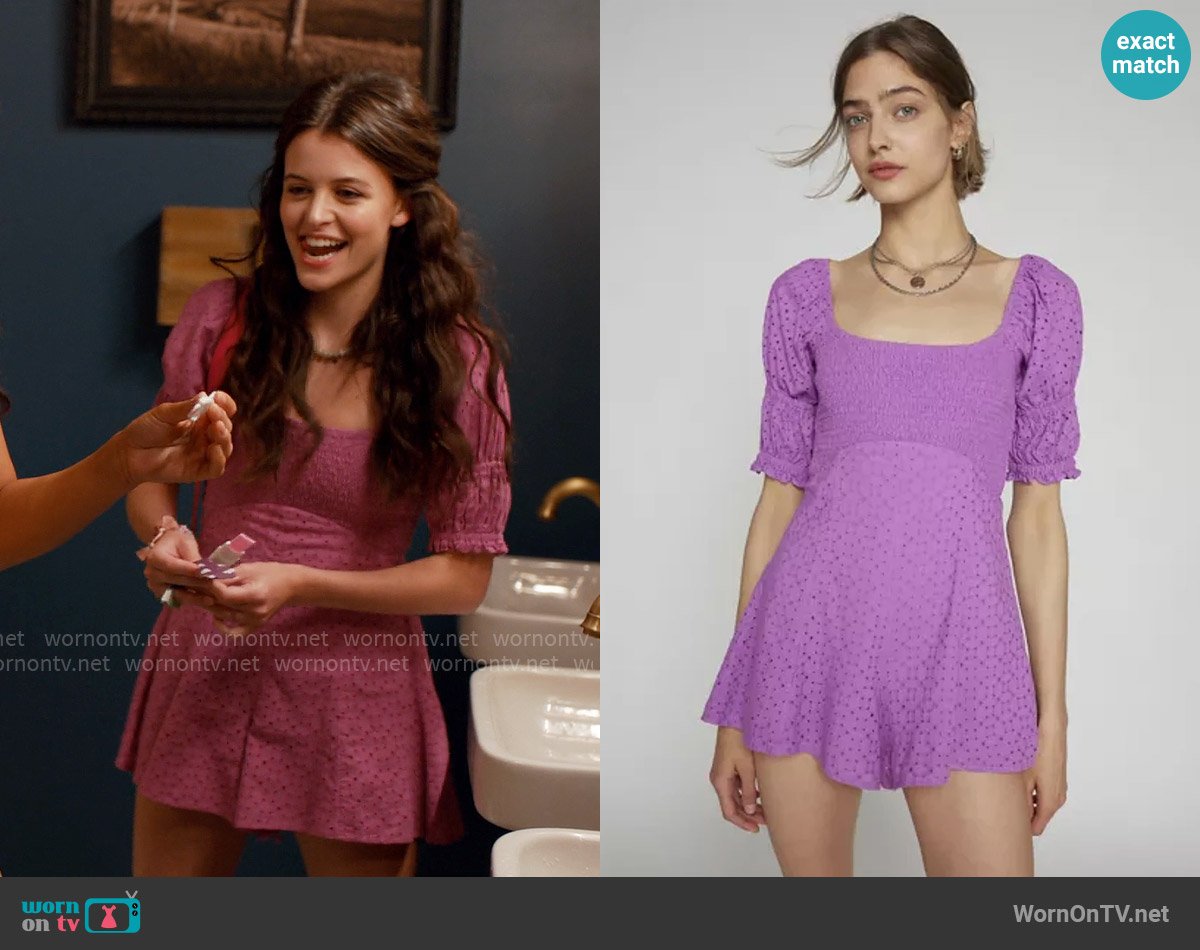 Kimchi Blue at Urban Outfitters Ivy Eyelet Lace Romper worn by Maxine Baker (Sara Waisglass) on Ginny & Georgia