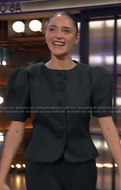 Luna Blaise’s black short sleeve jacket on The Kelly Clarkson Show