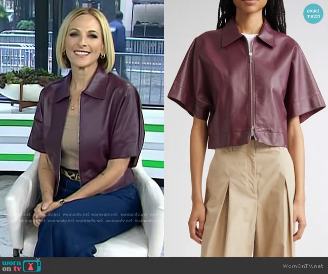 Lafayette 148 NY Elbow Sleeve Napa Leather Crop Jacket in Violet Ash worn by Marlee Matlin on Today