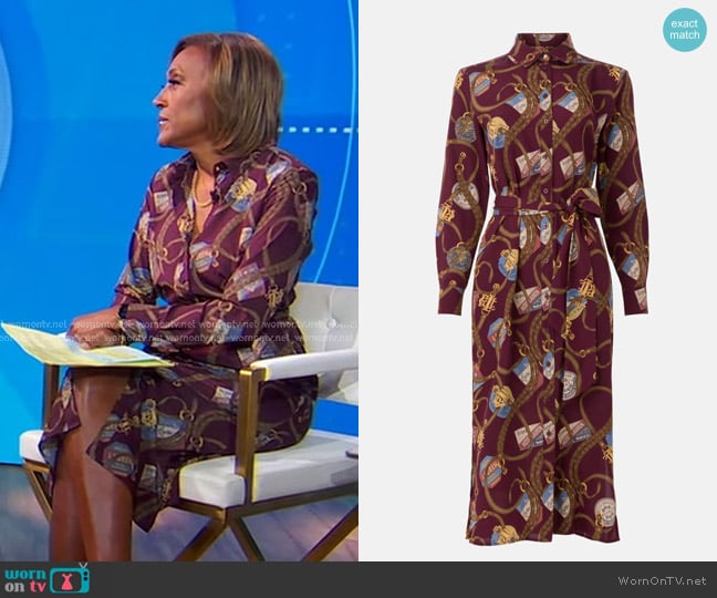 Lauren Ralph Lauren Belting Print Crepe Shirtdress worn by Robin Roberts on Good Morning America