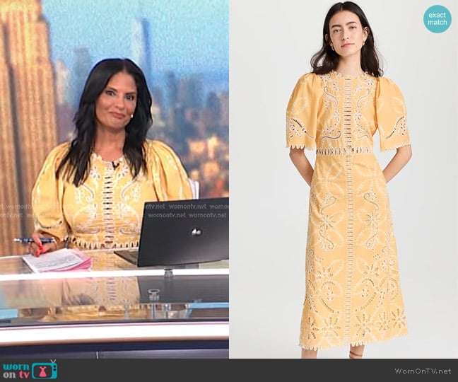 Sea Liat Embroidery Short Sleeve Dress in yellow worn by Darlene Rodriguez on Today
