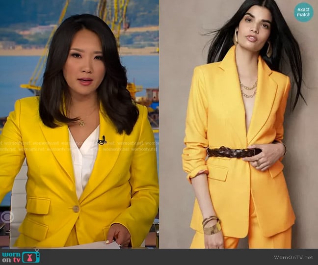Banana Republic Lido Blazer in Yellow worn by Nancy Chen on CBS Evening News