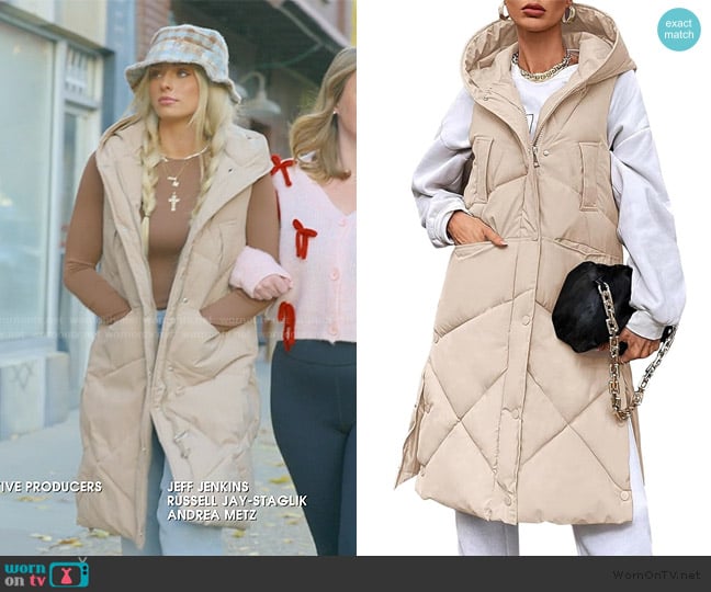 Tazeap Long Quilted Vest Casual Sleeveless Puffer Jacket Hooded Zip Waistcoat with Pockets worn by Miranda McWhorter on The Secret Lives of Mormon Wives