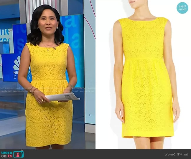 J. Crew Lucille Dress in Lace Bright Sun worn by Vicky Nguyen on NBC News Daily