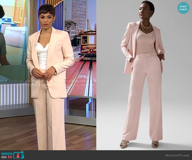 White House Black Market Luna Wide Leg Trousers in Rose Smoke worn by Jericka Duncan on CBS Evening News