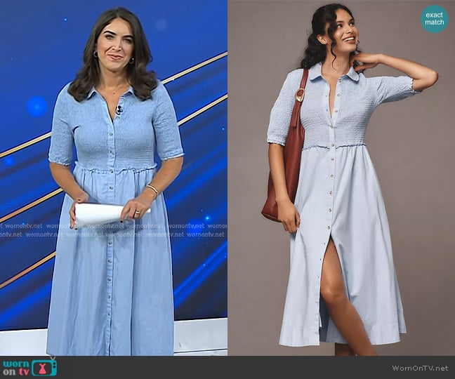 Maeve Short-Sleeve Smocked Midi Shirt Dress worn by Liz Kreutz on Today