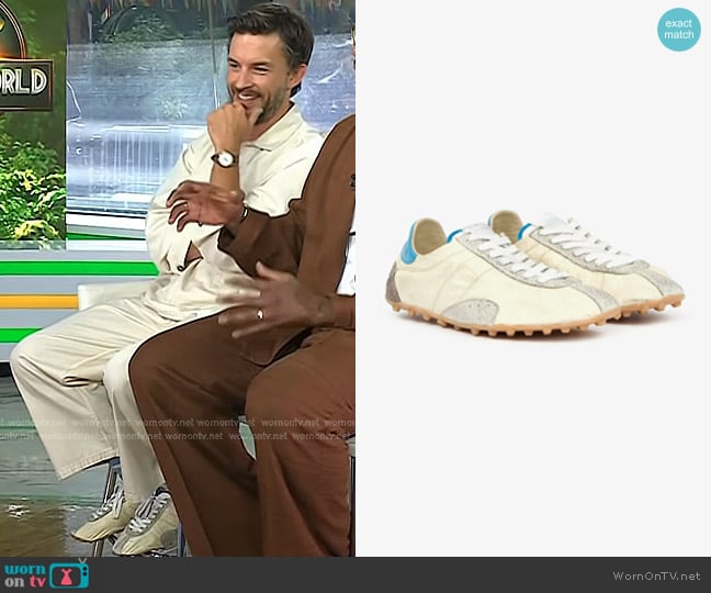 Maison Margiela Sprinters Low Top Sneakers in Lemon, White, & Grey worn by Jonathan Bailey on Today