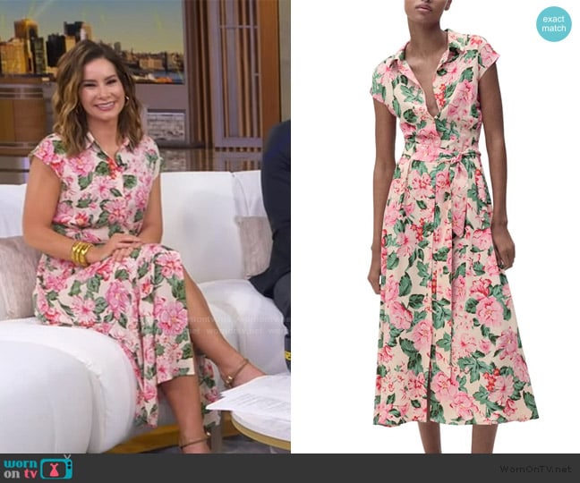 Mango Print Pleated Shirtdress worn by Rebecca Jarvis on Good Morning America