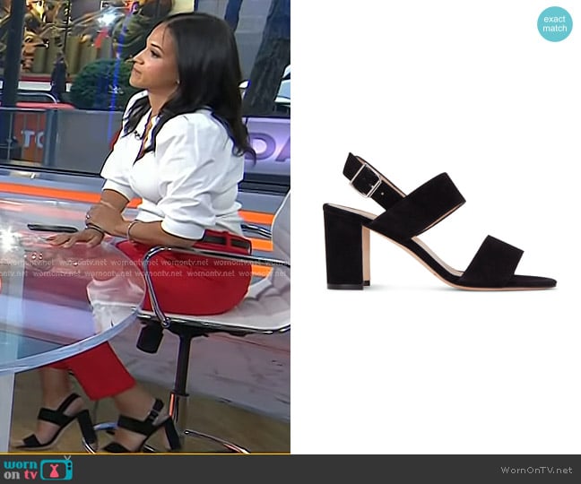 Manolo Blahnik Khan Suede Sandal worn by Laura Jarrett on Today