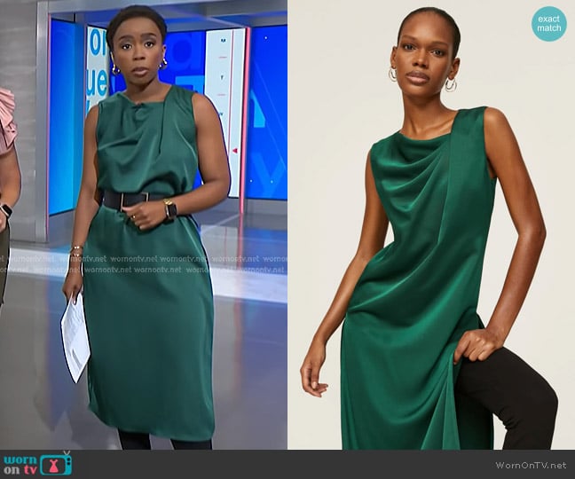 Marina Moscone x RTR Satin Tunic in Green worn by Zinhle Essamuah on NBC News Daily