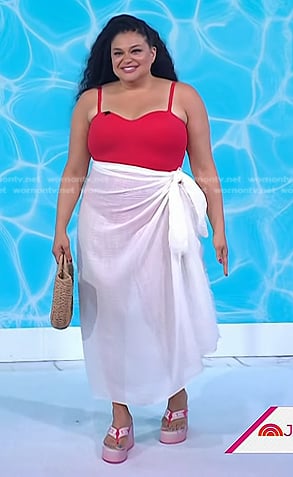 Michelle Buteau’s red one-piece swimsuit on Today