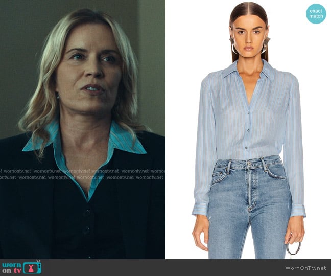 L'Agence Nina Stripe Silk Blouse worn by Nancy Guidry (Kim Dickens) on The Better Sister