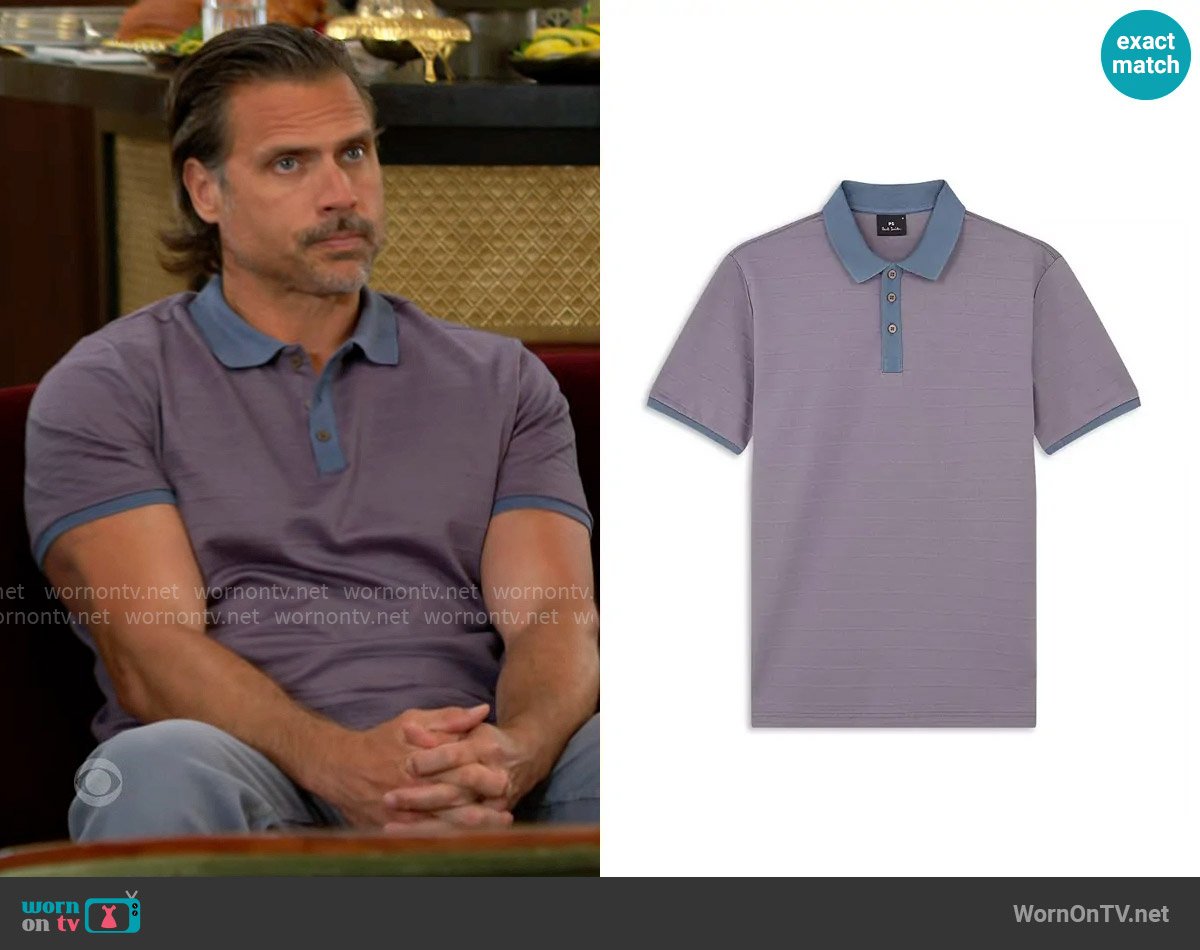 PS Paul Smith Tonal Stripe Short Sleeve Polo Shirt worn by Nick Newman (Joshua Morrow) on The Young and the Restless