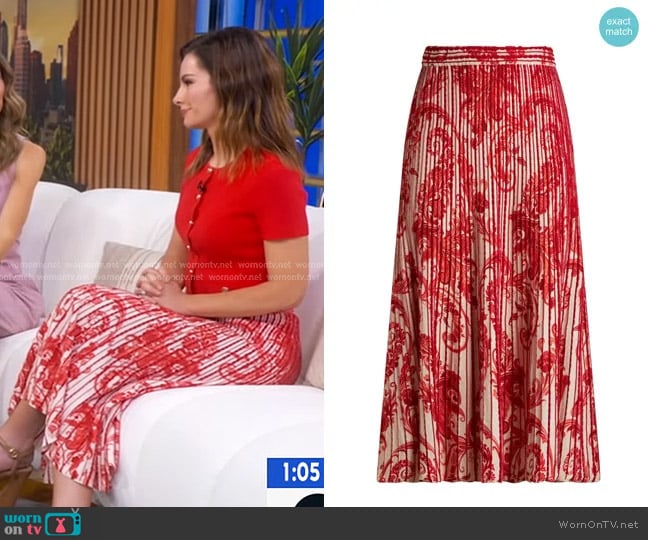 Etro Paisley-print Pleated Midi Skirt worn by Rebecca Jarvis on Good Morning America