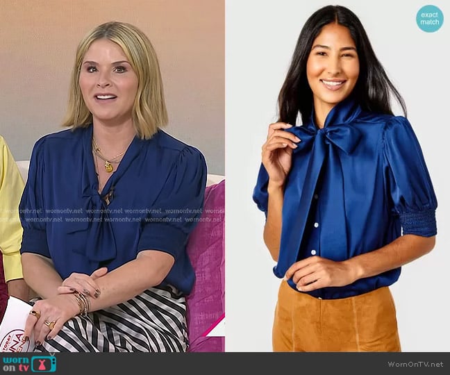 Cartolina Peggy Silk Top in Navy worn by Jenna Bush Hager on Today