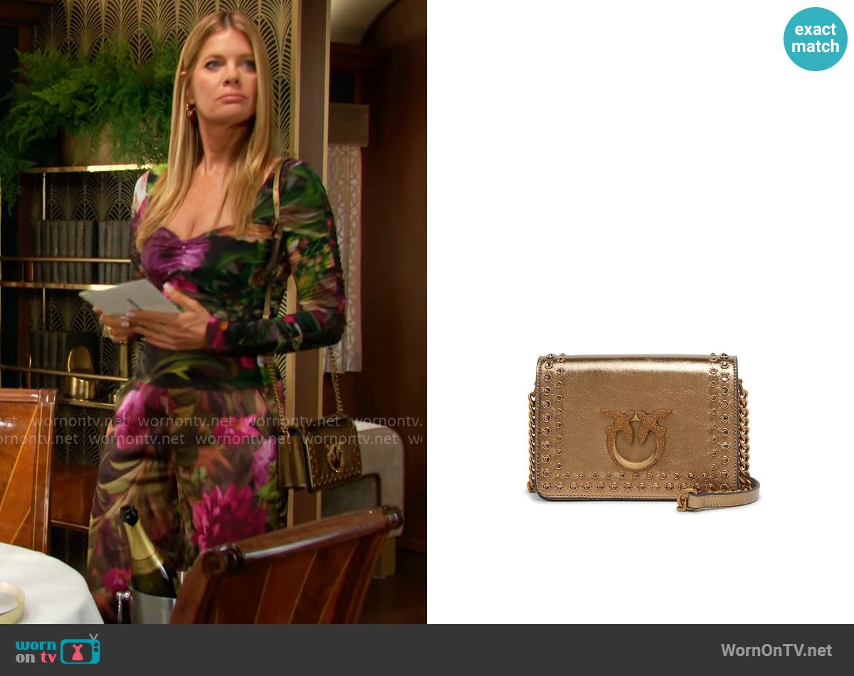 Pinko Love Click Mini Nappa Laminata & Strass Incastonati Bag worn by Phyllis Summers (Michelle Stafford) on The Young and the Restless
