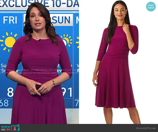 Rekucci Flared Business Dress with 3/4 Sleeves in Magenta worn by Maria Larosa on Today