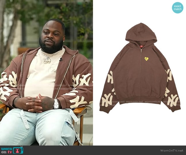 Red Letters Not NY Lovers Scattered Hoodie in Brown worn by Khalen Saunders on Today