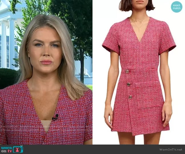 Maje Rolia Tweed Wrap Dress worn by Karoline Leavitt on Good Morning America