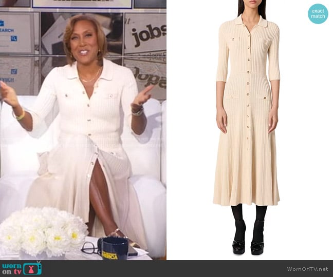 Maje Sequin Knit Midi Dress in Beige worn by Robin Roberts on Good Morning America