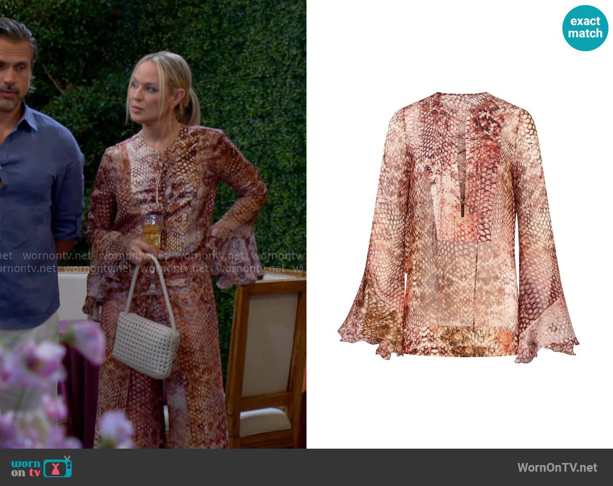 Silvia Tcherassi Thea Snake Silk Blouse worn by Sharon Newman (Sharon Case) on The Young and the Restless