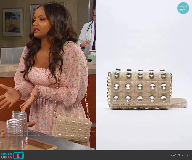 Zara Sparkly Quilted Crossbody Bag worn by Chanel Dupree (Raven Bowens) on Days of our Lives