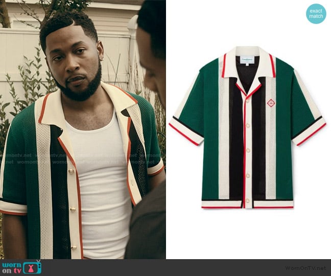 Casablanca Striped Cotton Crochet Shirt worn by Emmett (Jacob Latimore) on The Chi