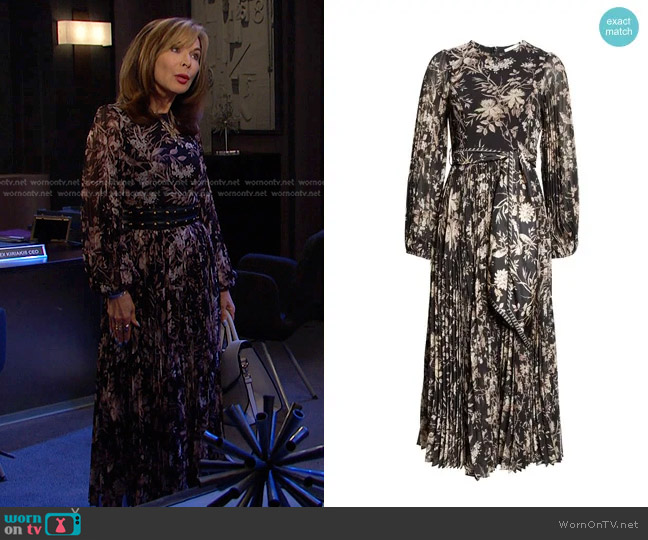 Zimmermann Sunray Pleated Midi Dress in Black Mockingbird worn by Kate Roberts (Lauren Koslow) on Days of our Lives